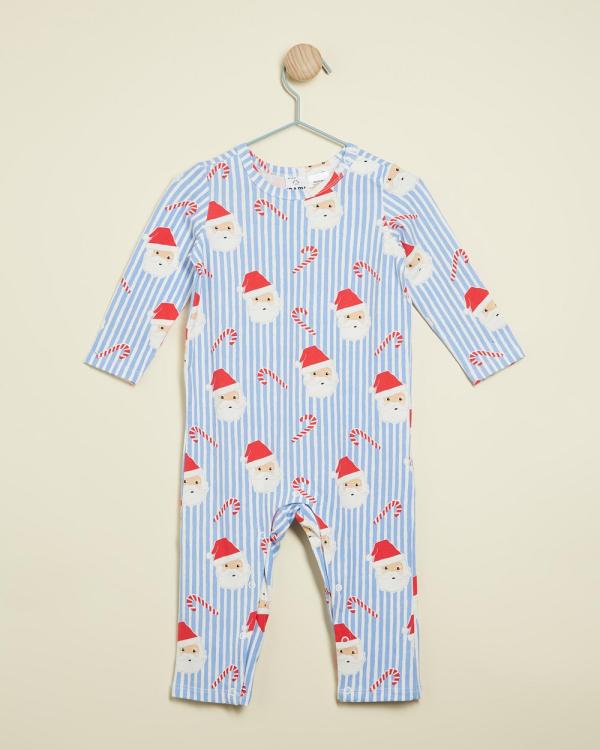 Cotton On Baby - Christmas The Long Snap Romper   Babies - Longsleeve Rompers (Dusk Blue & Santa Candy Stripe) Christmas The Long Snap Romper - Babies