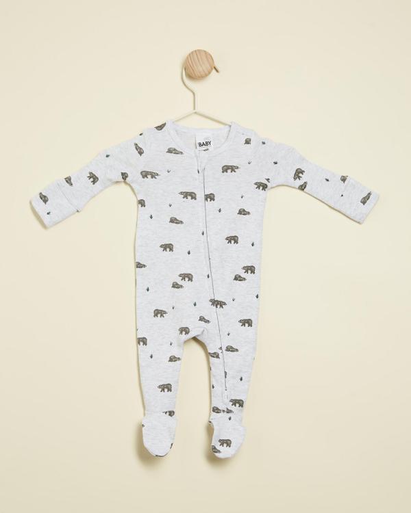 Cotton On Baby - Newborn Zip Through Romper   Babies - All onesies (Light Grey Marle & Woodland Bears) Newborn Zip Through Romper - Babies
