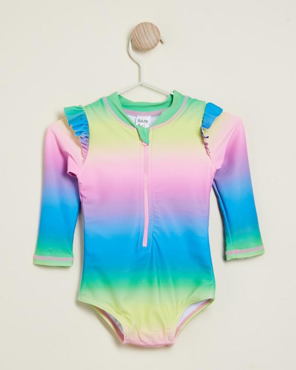 Cotton On Baby - Nicky Long Sleeve Ruffle Swimsuit   Babies - Rash Suits (Neon Rainbow Ombre) Nicky Long Sleeve Ruffle Swimsuit - Babies