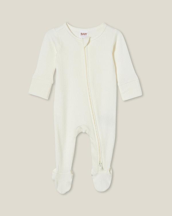 Cotton On Baby - Organic Newborn Pointelle Zip Romper   Babies - Longsleeve Rompers (Milk) Organic Newborn Pointelle Zip Romper - Babies
