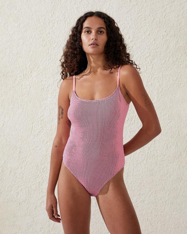 Cotton On Body - Thin Strap Low Scoop One Piece Cheeky - One-Piece / Swimsuit (PINK) Thin Strap Low Scoop One Piece Cheeky