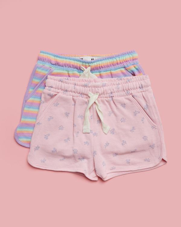 Cotton On Kids - 2 Pack Nina Knit Shorts   Babies Teens - Shorts (Rainbow Stripe, Blush Pink & Maisie Ditsy) 2-Pack Nina Knit Shorts - Babies-Teens