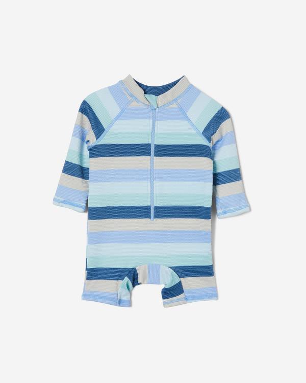 Cotton On Kids - Cameron Long Sleeve Swimsuit - One-Piece / Swimsuit (FROSTY BLUE/MULTI STRIPE) Cameron Long Sleeve Swimsuit