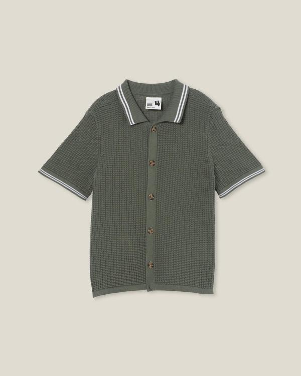 Cotton On Kids - Knitted Short Sleeve Shirt   ICONIC EXCLUSIVE   Kids Teens - Shirts & Polos (Swag Green & Waffle Knit) Knitted Short Sleeve Shirt - ICONIC EXCLUSIVE - Kids-Teens