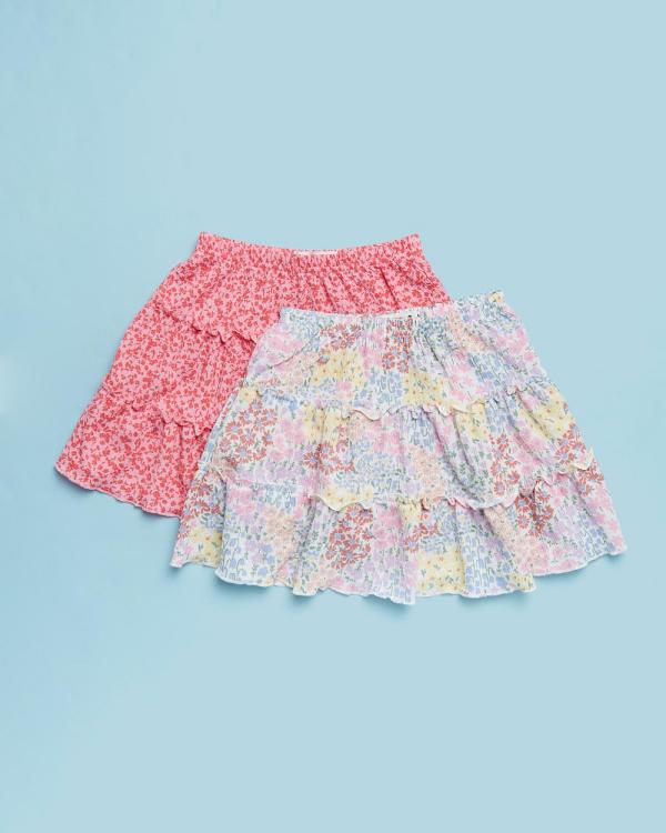 Cotton On Kids - Multipack Hazel Tiered Skirt   Kids Teens - Skirts (Cali Pink Ditsy & Vanilla Floral Fields) Multipack Hazel Tiered Skirt - Kids-Teens