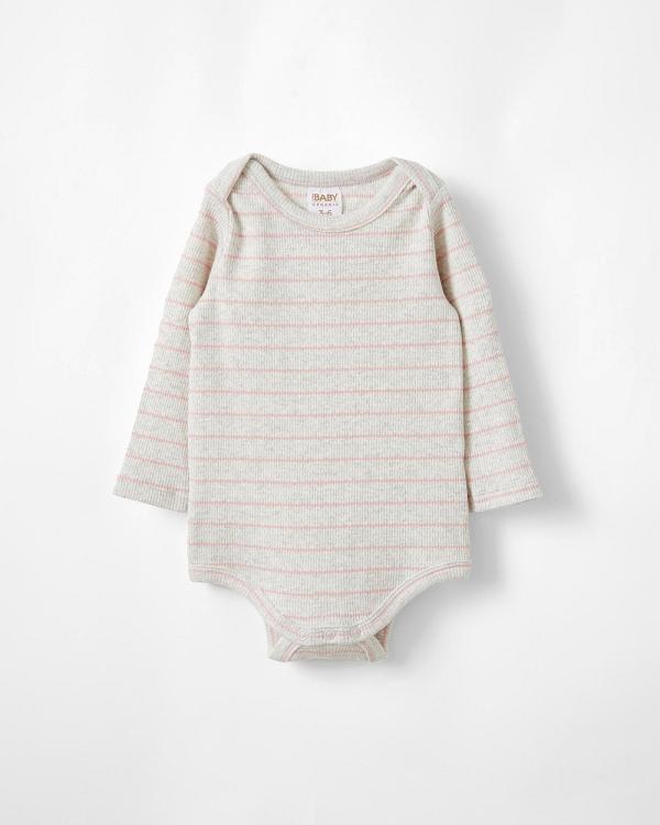 Cotton On Kids - Organic Pointelle Long Sleeve Bubbysuit - Rompers (OATMEAL MARLEZEPHYR STRIPE) Organic Pointelle Long Sleeve Bubbysuit