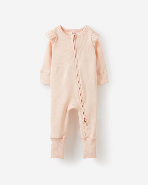 Cotton On Kids - The Long Sleeve Rib Romper - Rompers (PINK PEARL LOGO) The Long Sleeve Rib Romper