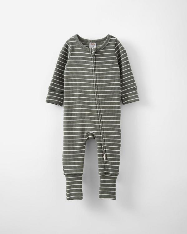 Cotton On Kids - The Long Sleeve Rib Romper - Rompers (SWAG GREENVANILLA RILEY STRIPE) The Long Sleeve Rib Romper