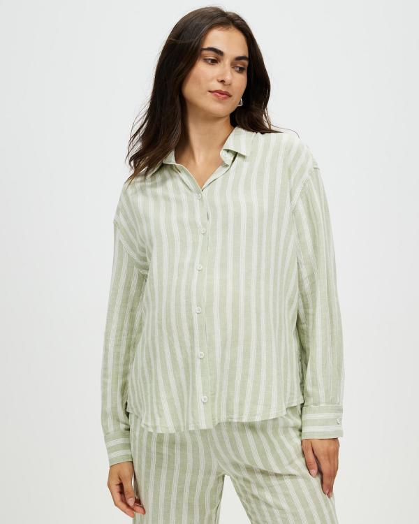 Cotton On Maternity - Maternity Friendly Haven Long Sleeve Shirt - Sleepwear (Hannah Stripe Soft Pine) Maternity Friendly Haven Long Sleeve Shirt