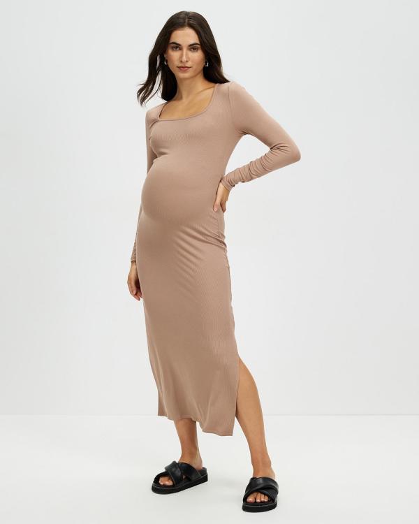 Cotton On Maternity - Maternity LS Staple Midi Dress - Dresses (Acorn) Maternity LS Staple Midi Dress