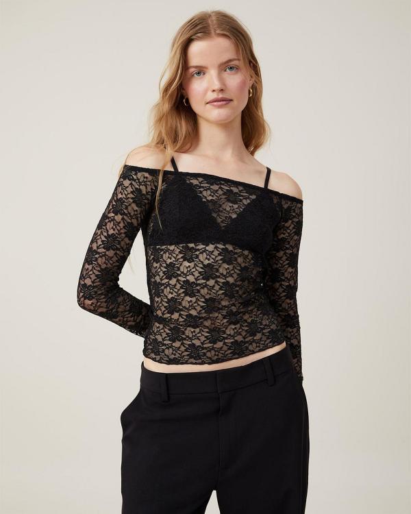 Cotton On - Shae Lace Off The Shoulder Long Sleeve Top - Tops (Black) Shae Lace Off The Shoulder Long Sleeve Top
