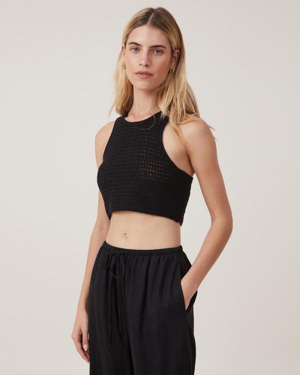 Cotton On - Summer Knit Crochet Tank Top - Cropped tops (Black) Summer Knit Crochet Tank Top