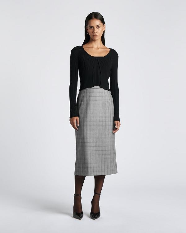CUE - Fine Check Tailored Midi Skirt - Skirts (Black/Grey) Fine Check Tailored Midi Skirt