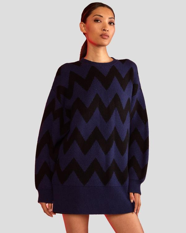 Cynthia Rowley - Intarsia Sweater - Tops (BLKNV) Intarsia Sweater