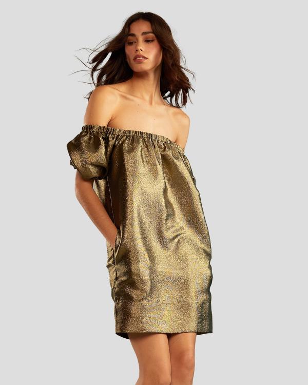 Cynthia Rowley - Metallic Off Shoulder Mini Dress - Dresses (BLKGLD) Metallic Off Shoulder Mini Dress