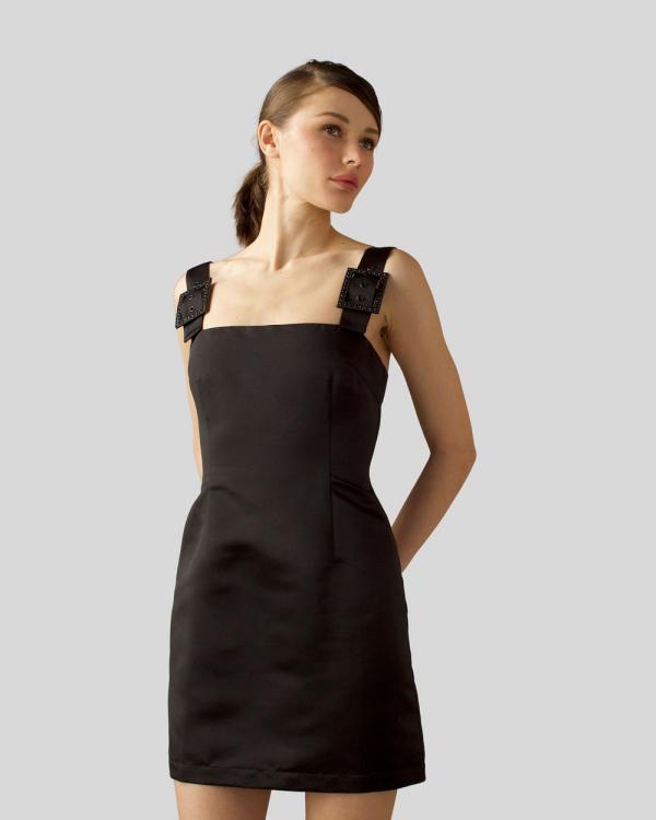 Cynthia Rowley - SATIN CRYSTAL BUCKLE STRAPS DRESS - Dresses (BLACK) SATIN CRYSTAL BUCKLE STRAPS DRESS