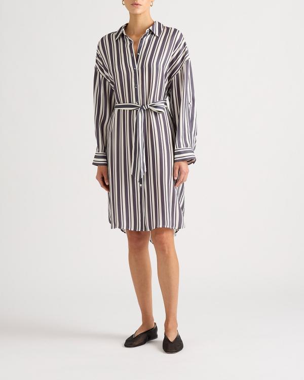 David Lawrence - Madre Shirt Dress - Dresses (Slate Stripe) Madre Shirt Dress