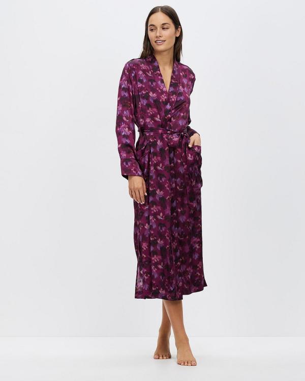 David Lawrence - Romaine Silk Sleep Robe - Sleepwear (WINE MULTI) Romaine Silk Sleep Robe