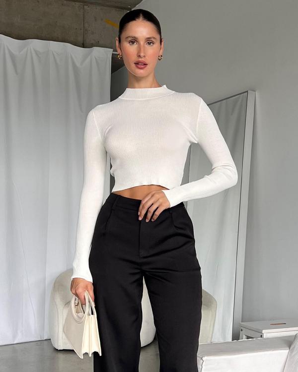 Dazie - Cityscape Knit Long Sleeve Crop Top - Cropped tops (Off White) Cityscape Knit Long Sleeve Crop Top