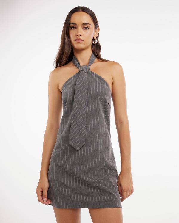 Dazie - Friday Dazed Tie Detail Mini Dress - Dresses (Grey Pinstripe) Friday Dazed Tie Detail Mini Dress