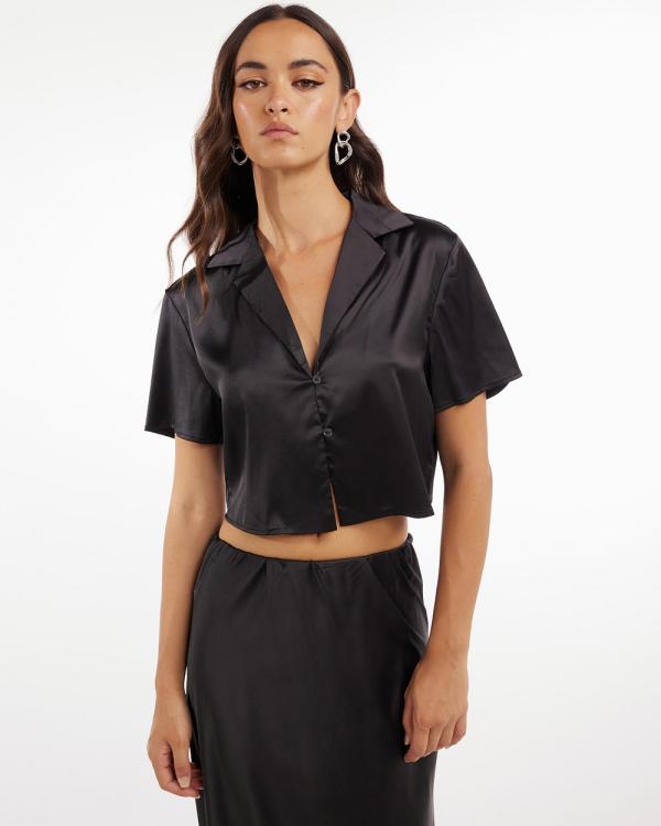 Dazie - Haven Cropped Shirt Satin Top - Cropped tops (Black) Haven Cropped Shirt Satin Top