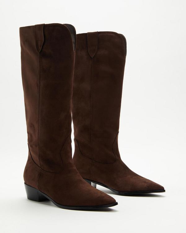 Dazie - Knee High Cow Girl Boots - Knee-High Boots (Brown Suede) Knee High Cow Girl Boots