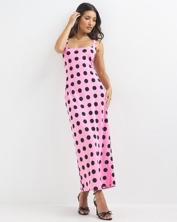Dazie - Mermaid Mirage Midi Dress - Printed Dresses (Black & Pink Polka Dot) Mermaid Mirage Midi Dress