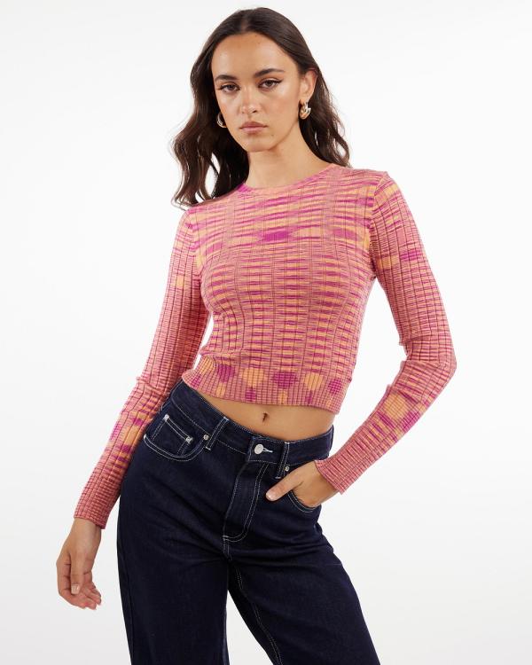 Dazie - Mimi Basic Long Sleeve Knit Top - Cropped tops (Pink Space Dye) Mimi Basic Long Sleeve Knit Top
