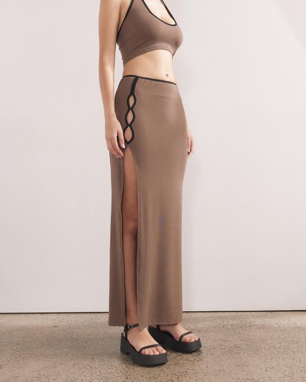 Dazie - Mirage Cut Out Slit Front Midi Skirt - Skirts (Choc & Black) Mirage Cut Out Slit Front Midi Skirt