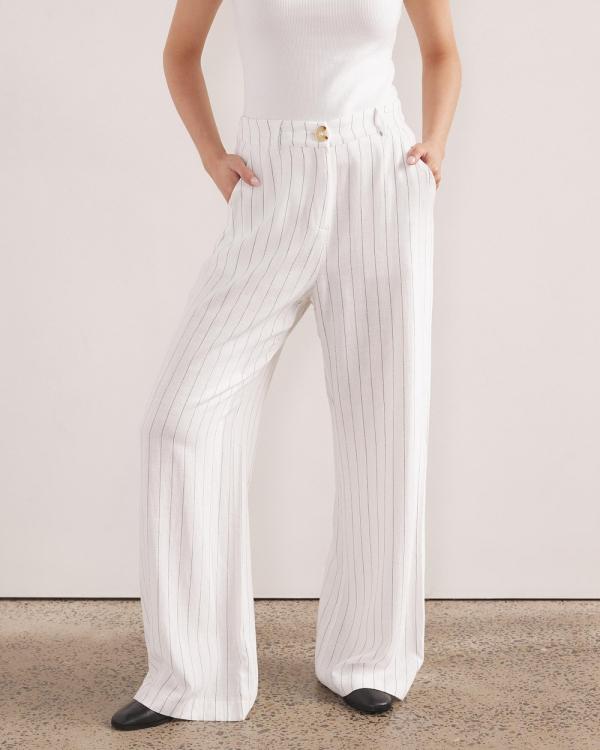 Dazie - Serenity Pinstripe Linen Blend Wide Leg Pants - Pants (White Grey Pinstripes) Serenity Pinstripe Linen Blend Wide Leg Pants