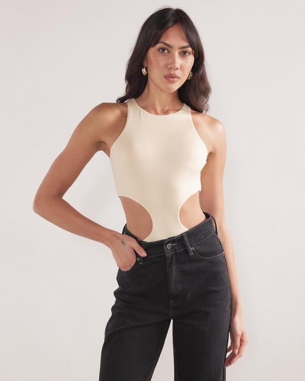 Dazie - Sprinter Racer Cut Bodysuit - Tops (Cream) Sprinter Racer Cut Bodysuit