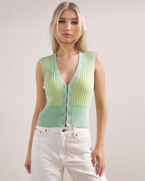 Dazie - Sunshine State Cotton Summer Knit Vest - Coats & Jackets (Mint & Lime Green) Sunshine State Cotton Summer Knit Vest