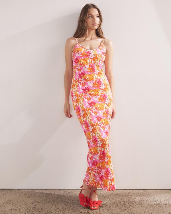 Dazie - Tea Party Ditsy Floral Maxi Dress - Printed Dresses (Ditsy Floral Pink & Orange) Tea Party Ditsy Floral Maxi Dress