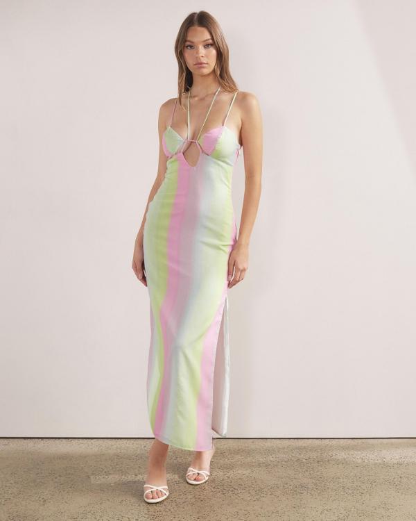 Dazie - Technicolor Dream Halter Ombre Cocktail Maxi Dress - Printed Dresses (Pastel Rainbow Ombre) Technicolor Dream Halter Ombre Cocktail Maxi Dress