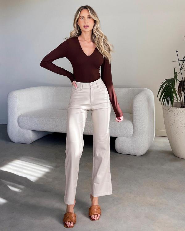 Dazie - True Calling Faux Leather High Waisted Pants - Pants (Taupe) True Calling Faux Leather High Waisted Pants