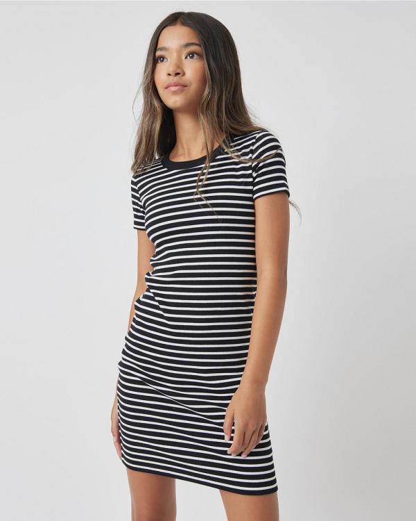 Decjuba Kids - Harper Rib T Shirt Dress   Teens - Dresses (Black & White Stripe) Harper Rib T-Shirt Dress - Teens