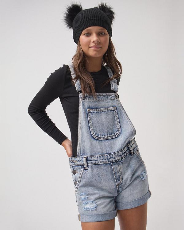 Decjuba Kids - Lily Denim Short Overalls   Teens - Jumpsuits & Playsuits (Pale Indigo) Lily Denim Short Overalls - Teens