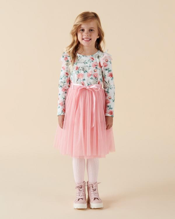 Designer Kidz - Bunny Floral L S Tutu Dress - Dresses (Soft Pink) Bunny Floral L-S Tutu Dress