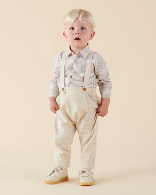 Designer Kidz - Finley Linen Suspender Pants - Shorts (Sand) Finley Linen Suspender Pants