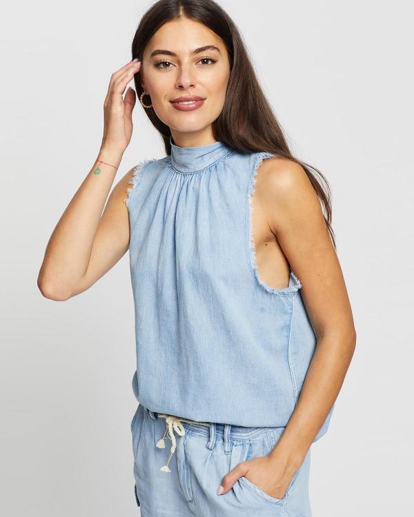 DRICOPER DENIM - Oliana Tie Neck Tank - Tops (Drain Wash ) Oliana Tie Neck Tank