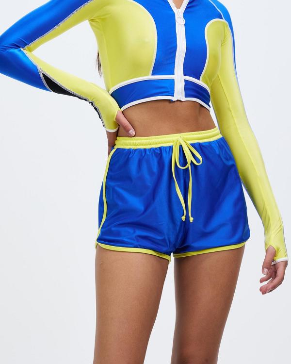 Duskii - Mel Shorts - Bikini Bottoms (Neon Blue & Yellow) Mel Shorts