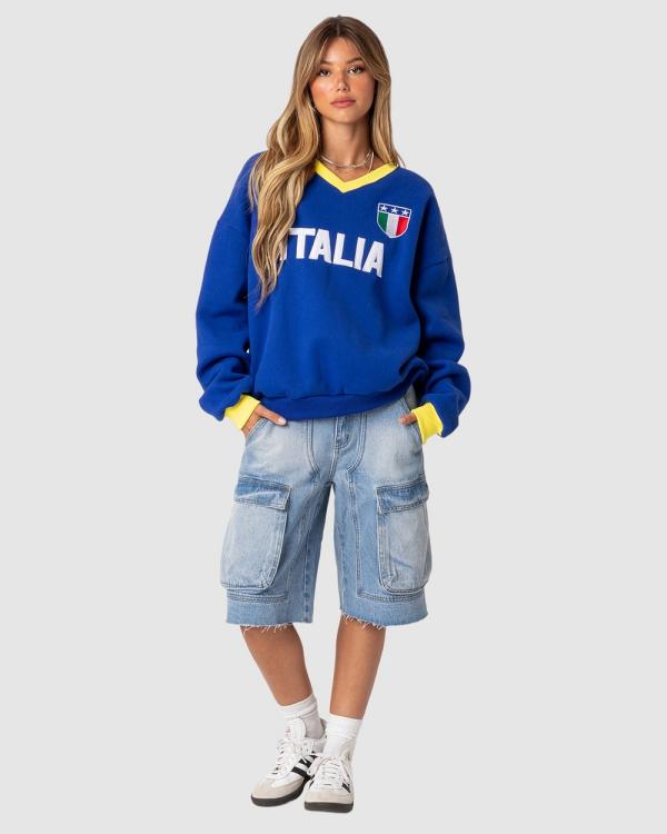 EDIKTED - Italy Oversized Sweatshirt - Sweats & Hoodies (BLUE) Italy Oversized Sweatshirt