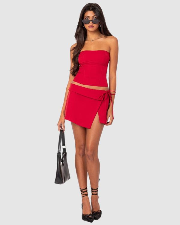EDIKTED - Selena Asymmetric Wrap Mini Skirt - Skirts (RED) Selena Asymmetric Wrap Mini Skirt