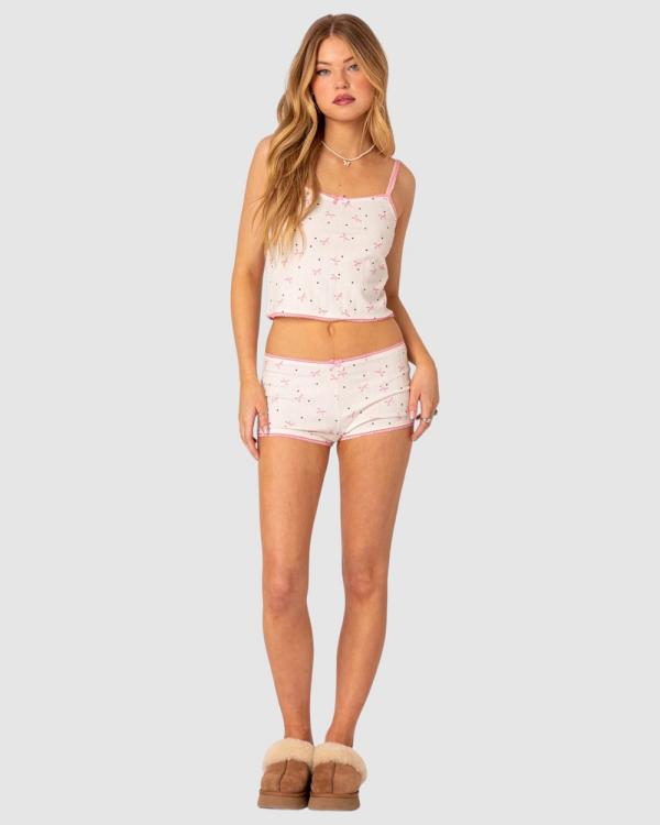 EDIKTED - Shelly pointelle printed micro shorts - Shorts (WHITE) Shelly pointelle printed micro shorts