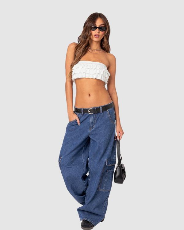 EDIKTED - Super Oversized Belted Boyfriend Jeans - Jeans (BLUE-WASHED) Super Oversized Belted Boyfriend Jeans