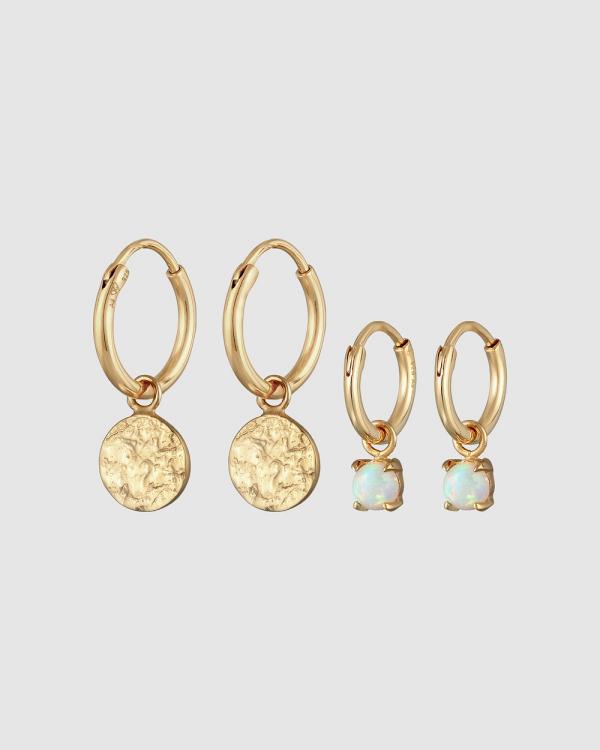 Elli Jewelry -  Earrings Creoles Platelets Set of 2 with Opal in 925 sterling silver gold plated - Jewellery (Gold) Earrings Creoles Platelets Set of 2 with Opal in 925 sterling silver gold plated