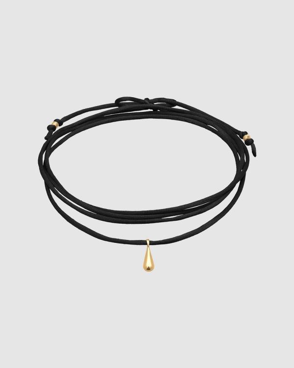 Elli Jewelry -  Necklace Satin Ribbon Black Drop Pendant in 925 Sterling Silver Gold Plated - Jewellery (black) Necklace Satin Ribbon Black Drop Pendant in 925 Sterling Silver Gold Plated