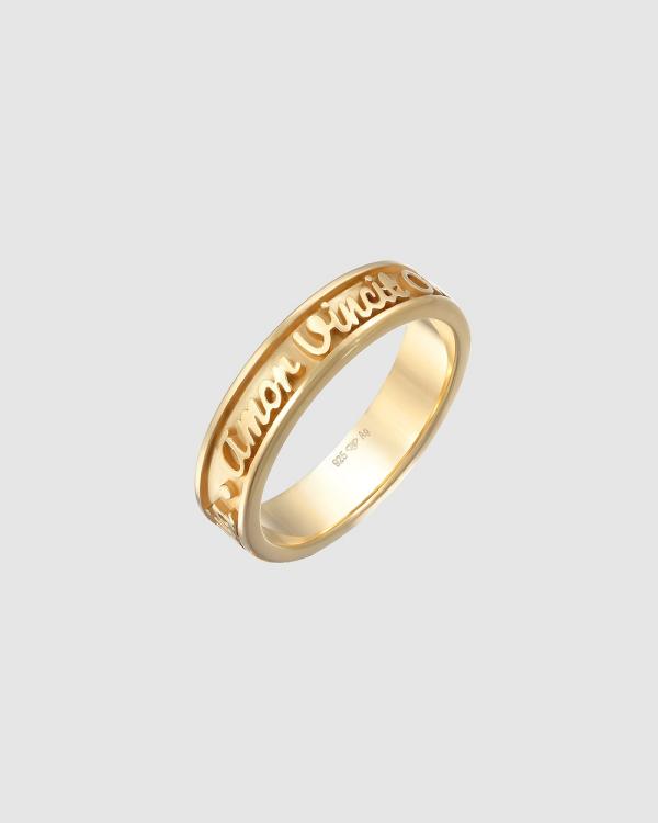 Elli Jewelry -  Ring Band Words Amor Vincit Omnia Elegant in 925 Sterling Silver Gold Plated - Jewellery (Gold) Ring Band Words Amor Vincit Omnia Elegant in 925 Sterling Silver Gold Plated