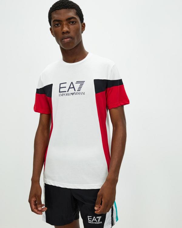 Emporio Armani EA7 - Colour Block Logo T Shirt - T-Shirts & Singlets (White) Colour Block Logo T-Shirt