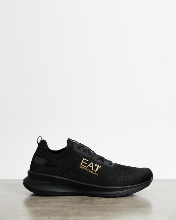 Emporio Armani EA7 - Maverick Knit Sneakers - Sneakers (Black & Gold) Maverick Knit Sneakers